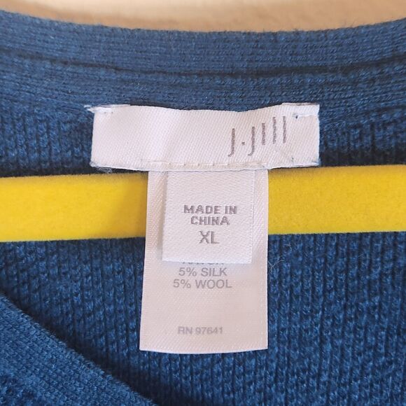 J. Jill Womens XL Knit Top‎ Blue Silk Cotton Blend Lightweight V Neck Tunic - Picture 2 of 7